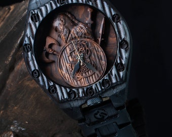Warrior Wooden Watch | Personalized Dark Viking Gift for Men