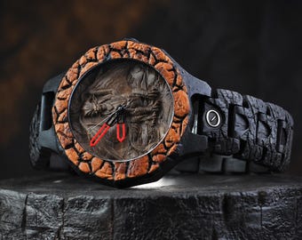 Custom Teostra Wooden Watch, Monster Hunter Inspired, Hand Carved Fantasy Gamer Gift