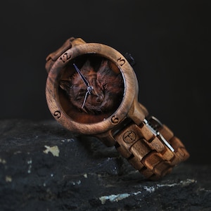 Wolfs l Relógio de pulso feminino | Relógio gravado | monte bois | Relógio de madeira feminino | Pulseira feminina | relógio de pulso para mulheres | Relógios femininos