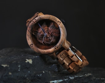 Wolfs l Montre-bracelet pour femmes | Montre gravée | montre bois | Montre en bois pour femme | Bracelet femme | montre-bracelet pour femmes | Montres dames