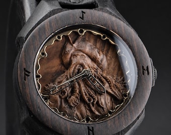 Davy Jones Inspired Wooden Watch for Men, Pirate Captain Black Wood Watch, Personalized Nautical Gift