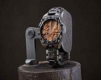 Custom Carved Wooden Watch, Handcrafted Dial Timepiece, Personalized Gift for Him