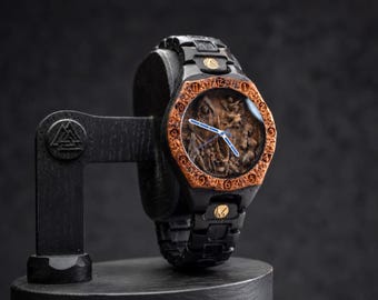 Custom Carved Wooden Watch, Personalized Handcrafted Timepiece