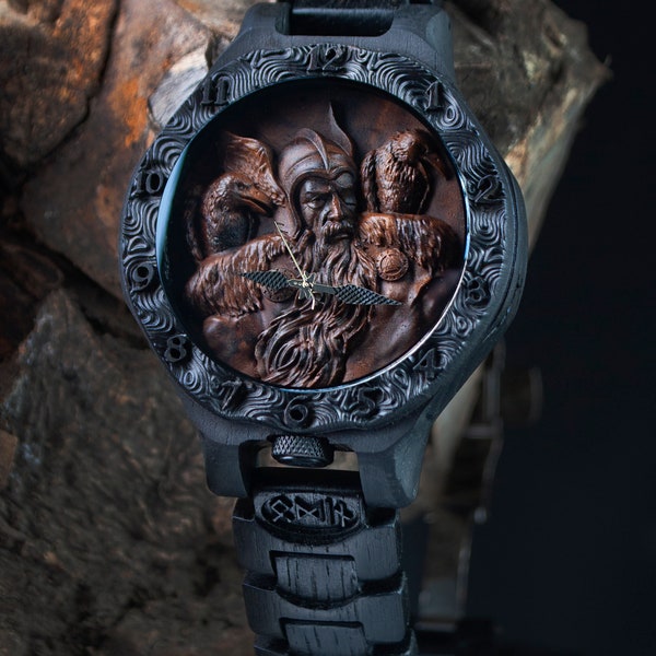 Odin | Thorhammer | Bog oak 500 1000 years | Viking symbol | Wood watch | Medieval armor | Men watch | Forged In Wood & OLEG KROTKO OSLIAKOV