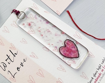 Glass With Love suncatcher - fused glass heart hanger gift handmade in Cornwall by Niko Brown Studio