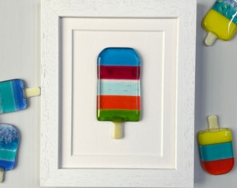 Fused Glass Jolly Lolly Rainbow Lolly Framed Coastal Art Picture Made in Cornwall by Niko Brown