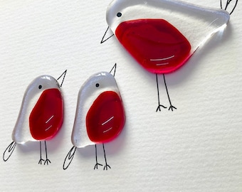 Glass Robin wall art - framed fused glass pebble picture handmade in Cornwall by Niko Brown