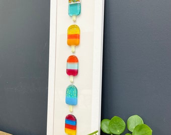 5 Framed Fused Glass Ice Jolly Lolly Picture made in Cornwall by Niko Brown