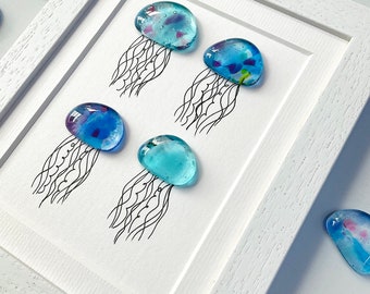 Framed Fused Glass Jellyfish - Jellies Pebble Picture by Niko Brown