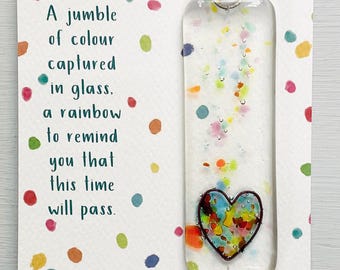Glass heart suncatcher - fused glass Jumble of Colour heart hanger made in Cornwall by Niko Brown Studio