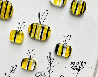 Glass bee wall art - framed fused glass bees pebble picture handmade in Cornwall by Niko Brown