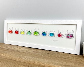Glass crab wall art - framed fused glass pebble picture handmade in Cornwall by Niko Brown