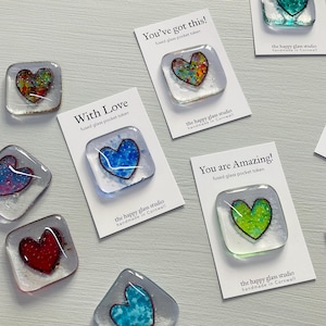 Glass pocket token with message - fused glass heart token handmade in Cornwall by Niko Brown