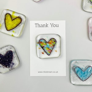 Fused glass heart pocket hug token. Handmade in Cornwall by Niko Brown. Small miss you, friendship gift, add personalised message. image 4