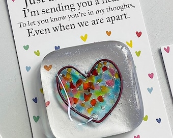 Glass pocket token Just a reminder... - fused glass heart keepsake handmade in Cornwall by Niko Brown