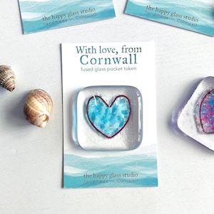 Glass pocket token With love, from Cornwall - fused glass heart token handmade in Cornwall by Niko Brown