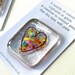 Rainbow fused glass heart pocket token handmade in Cornwall by Niko Brown. Small miss you gift, add personalised message. 