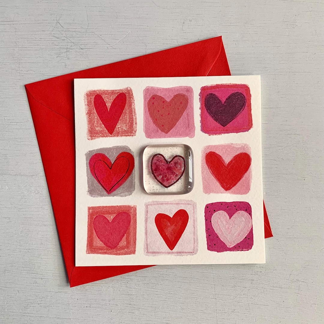 に*こ様 THE TOE HANDMADE LIMITED HEART CARD Glass Heart Pocket Token Card - Fused Glass Heart Pocket Token