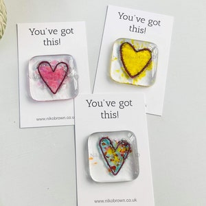 You’ve got this!  Pocket token fused glass heart keepsake gift, handmade in Cornwall by Niko Brown. Unique friendship heart