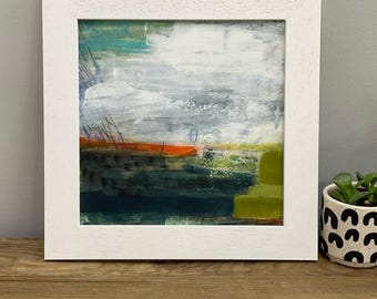 Cornish Coastal Abstract Painting - Original Framed Landscape Inspired Artwork by Niko Brown