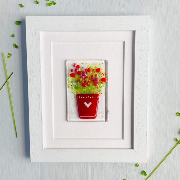 Framed fused glass flower pot made in Cornwall by Niko Brown