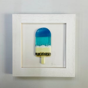 Fused Glass Jolly Lolly Beach Lolly Framed Coastal Art Picture Made in Cornwall by Niko Brown