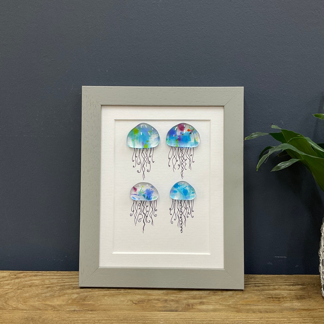 Framed Fused Glass Jellyfish Jellies Pebble Picture by Niko Etsy