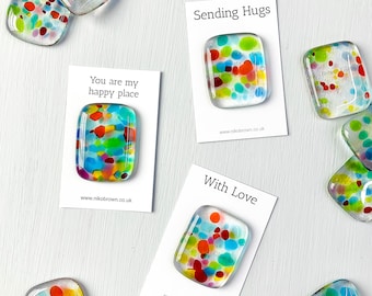 Pocket token fused glass Rainbow Jumble keepsake gift. Say I miss you or thinking of you by Niko Brown.