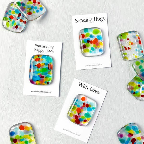 Pocket token fused glass Rainbow Jumble keepsake gift. Say I miss you or thinking of you by Niko Brown.