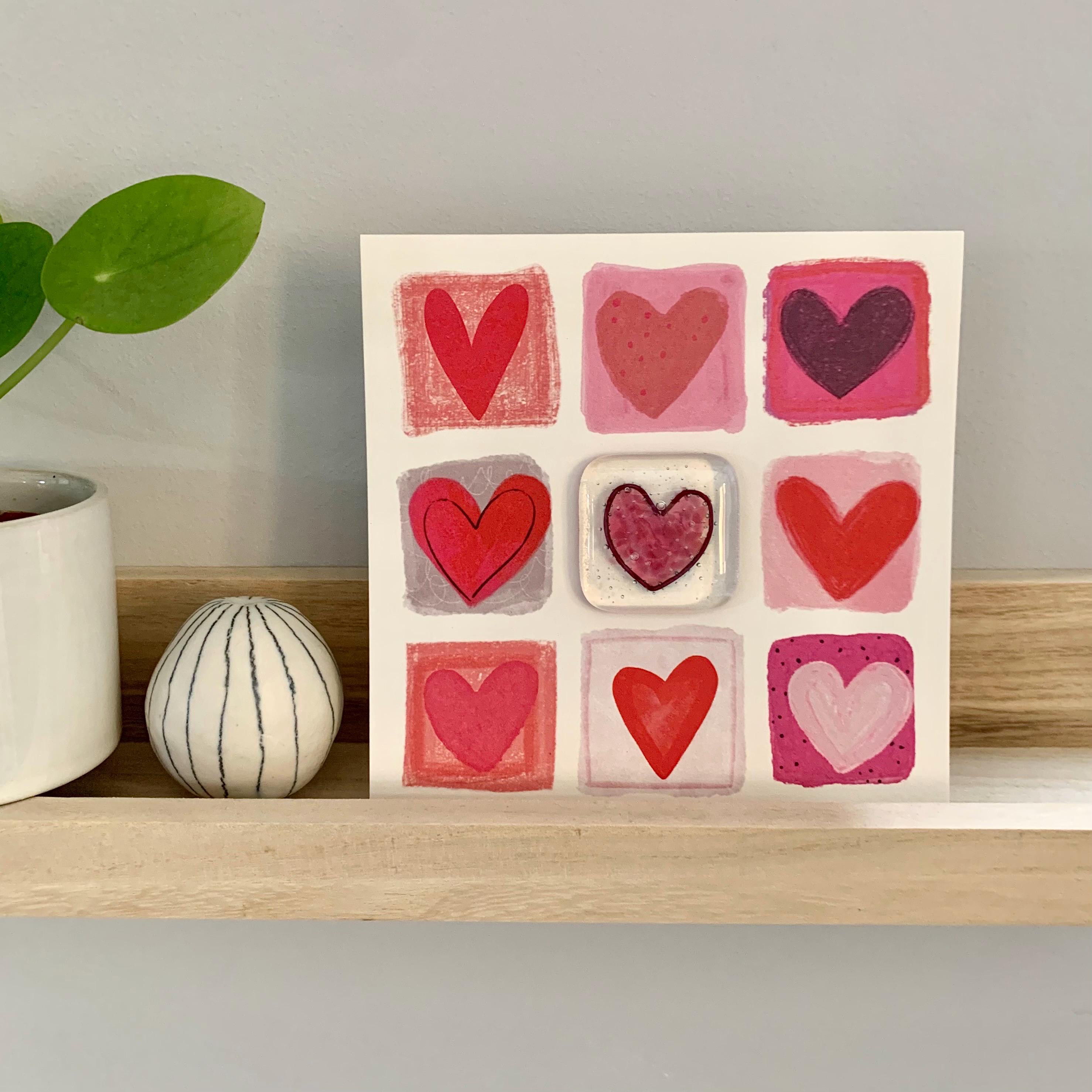 Glass Heart Pocket Token Card - Fused Glass Heart Pocket Token