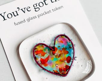 Glass pocket token You've Got This! - fused glass heart token handmade in Cornwall by Niko Brown