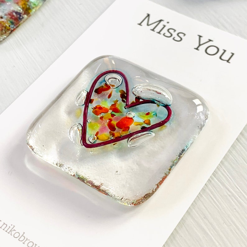 Fused glass heart pocket hug token. Handmade in Cornwall by image 8