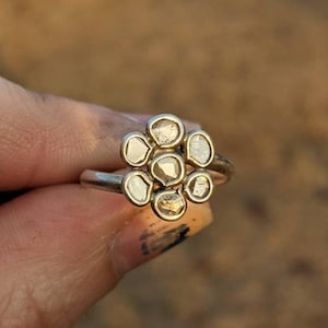Diamond Slice Flower Sterling Silver Ring size 7.5