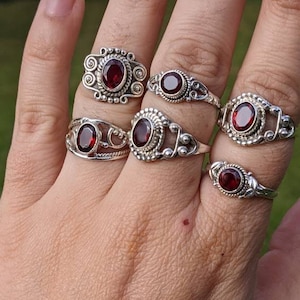 Garnet Sterling Silver Ring Size 6-10