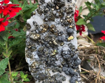 Standing Peruvian Quartz with Rainbow Iridescent Pyrite and Galena