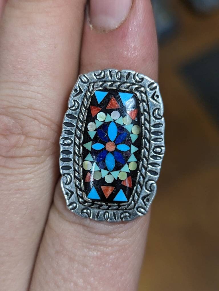 【Carolyn Pollack 】ヴィンテージ　リキッドシルバーラウンドビーズ Vintage Inlay Turquoise Sterling Silver Ring Carolyn Pollack