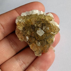 Yellow Fluorite w Calcite Crystal Cluster, from Spain