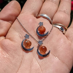 Sunstone, Star and Moon Sterling Silver Pendant
