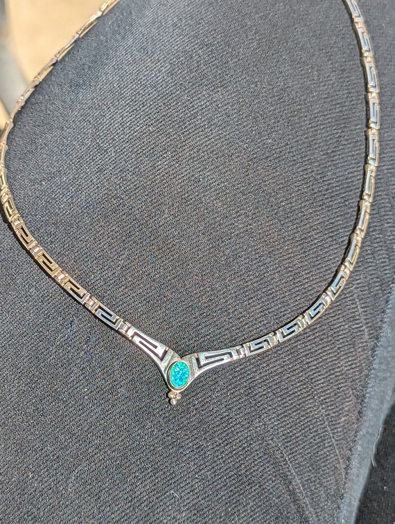 Sterling Silver Created Opal Collar Necklace 17" - image 2
