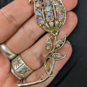 Vintage Rainbow Rhinestone Flower Brooch