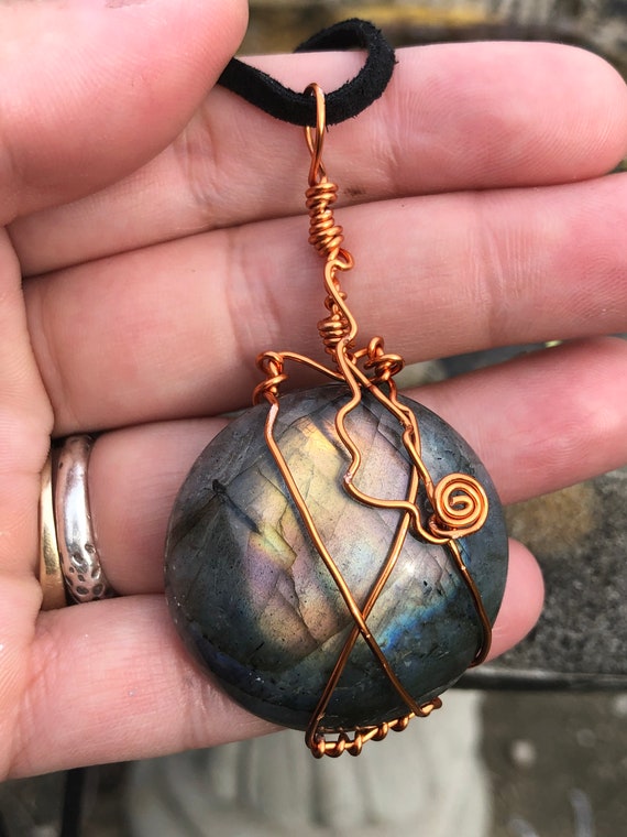 ラブラドライト ワイヤーラッピング ペンダント ラブラドライト【オレンジ】 ワイヤーラッピング ペンダント