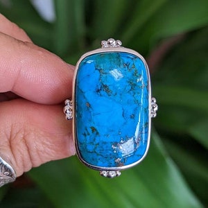 Großer Türkis Sterling Silber Ring Größe 7