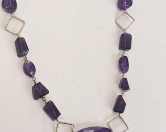 Large Faceted Amethyst Sterling Silver Necklace