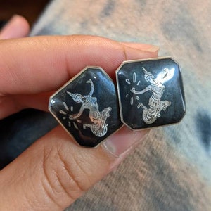 Vintage Siam Sterling Silver Niello Cuff Links