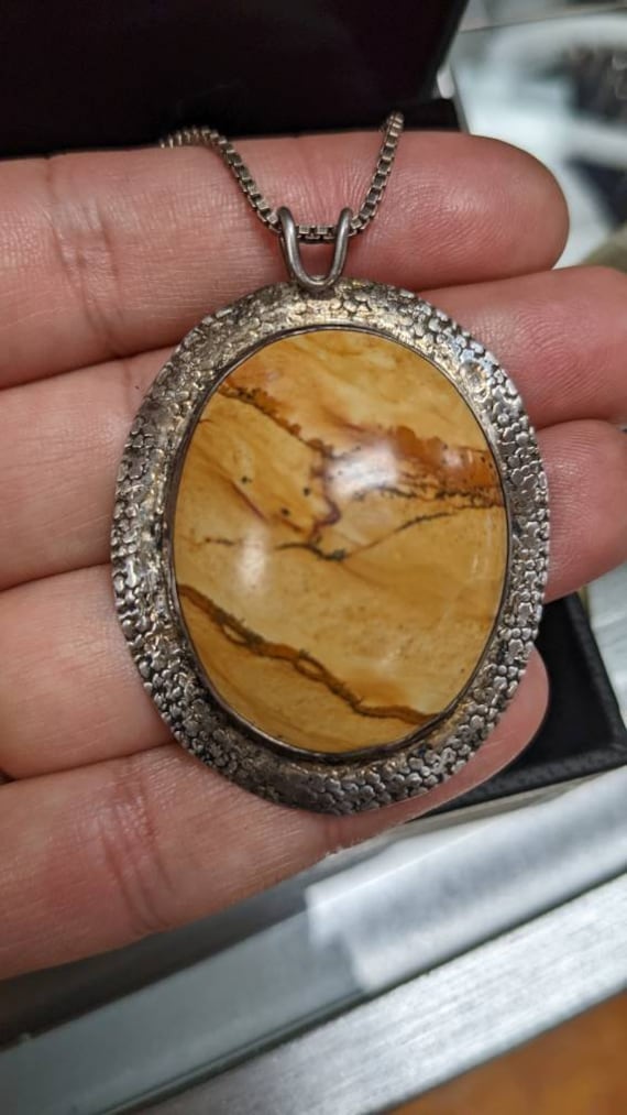 Vintage Scenic Desert Jasper Sterling Silver Penda