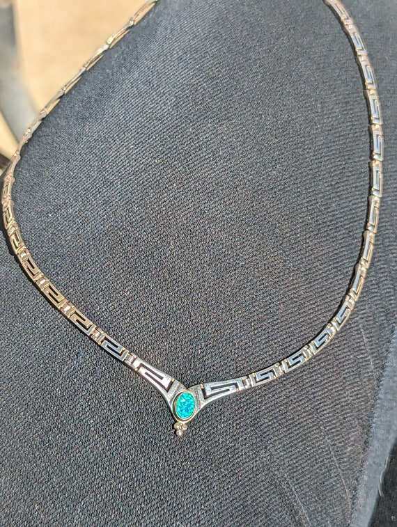 Sterling Silver Created Opal Collar Necklace 17" - image 3