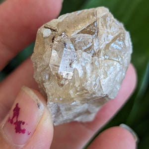 May include: A clear, faceted, light brown crystal with a natural, rough texture. The crystal has a slightly golden hue and is approximately 2 inches in size.
