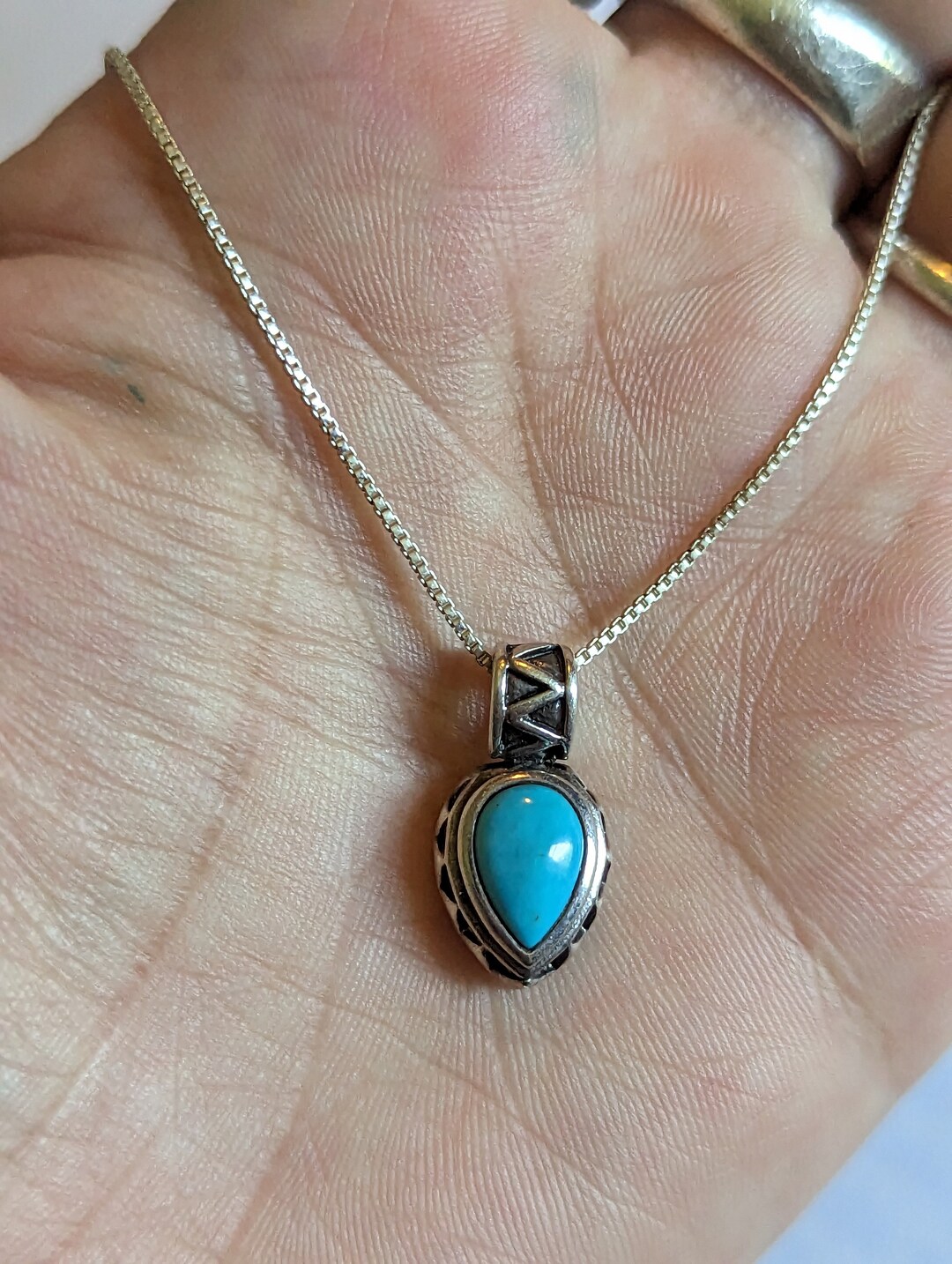 Simple Sterling Silver Turquoise Pendant on Sterling Chain - Etsy