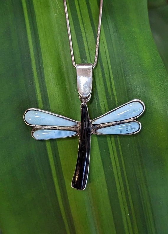 Larimar and Black Onyx Dragonfly Sterling Silver N