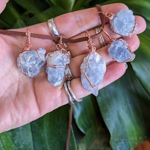 Raw Blue Celestite Crystal Pendant Necklace Silver Plated Wire Wrapped  protection healing stone celestine rock gem natural aqua rough gemstone –  woot & hammy
